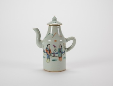 Late Qing - A Famille Glazed ‘Figures’ Wine Ewer With Cover