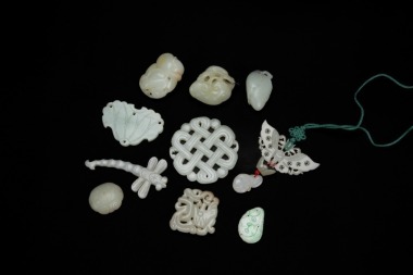 Qing - A Group Of 8 Carved White Jade Pendants And Two Carved Jadeite Pendants (Total 10 Pcs)