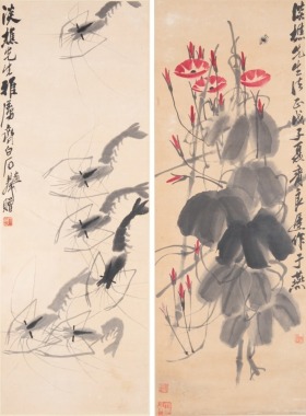 Qi Bai Shi (1864-1957) and Qi Liang Chi (1921-2003) Two Paintings