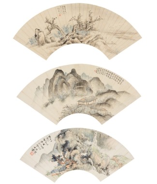 Republic-Zhang Bai Yu, Zhao Songtao, He Gu (Three Fan painting)