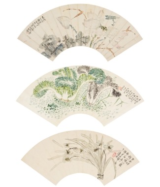 Early 20th. Century-Three Fan Paintings