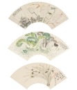 Early 20th. Century-Three Fan Paintings