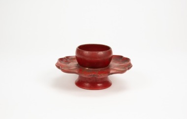 Qing - A Red Lacquer Glit - Flower Tea Cup Holder