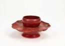 Qing - A Red Lacquer Glit - Flower Tea Cup Holder - 2