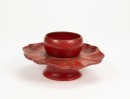 Qing - A Red Lacquer Glit - Flower Tea Cup Holder - 3