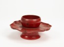 Qing - A Red Lacquer Glit - Flower Tea Cup Holder - 4