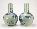 Republic - A Pair Of Light Green Ground Iron Red UnderGlaze Blue ‘Pine, Crane, Lingzhi, Sunrise’ Tianqiu Ping Vases - 2