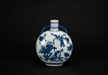 Qing - A Blue And White ‘Magpie And Plum Bossom’ Moonflask