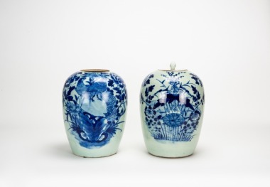 Late Qing/Republic - A Pair Of Chinese Blue And White Porcelain ‘Birds And Flowers’ Cover Jars