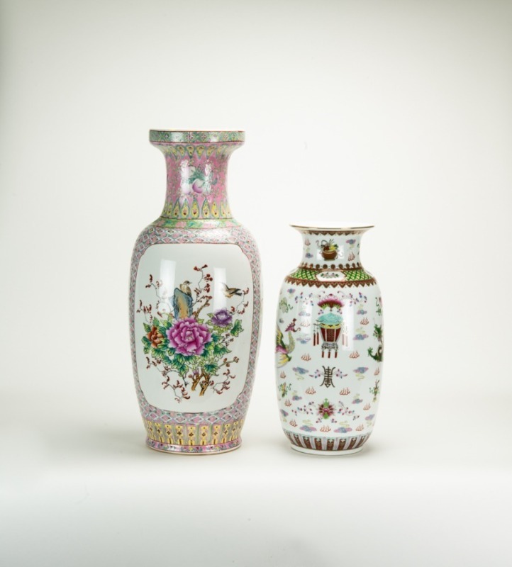 Early 20th Century - Two Famille Glazed &lsquo;Dragon, Phoenix&rsquo; Vases (2 Pcs)