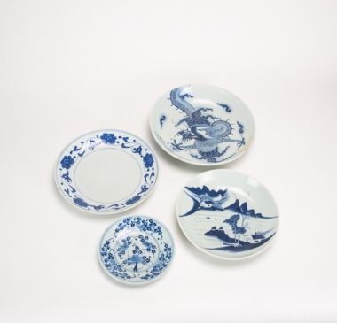 Qing And 20th Century - A Group Of Three Blue And White Dish (Qing), One Blue And White ‘Flowers’ Dish (20th Century)