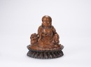 Qing - A Bamboo Carved Manjushri And Lion With Zitan Wood Carved &lsquo;Lotus&rsquo; Stand