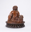 Qing - A Bamboo Carved Manjushri And Lion With Zitan Wood Carved &lsquo;Lotus&rsquo; Stand - 3