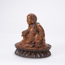 Qing - A Bamboo Carved Manjushri And Lion With Zitan Wood Carved &lsquo;Lotus&rsquo; Stand - 4