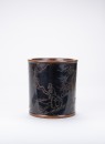 Qing - Wang Su (1794 - 1877) A Black Lacquer With Color Carved&rsquo; Beauty Under Moon&rsquo; Brush Pot
