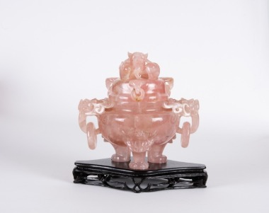 Late Qing/Republic - A Tourmaline Carved Dragon Tri-Pod Censer