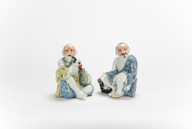 Republic-Two Famille Glazed Figuers Of Fisher And Wood Cutter