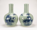 Republic - A Pair Of Light Green Ground Iron Red UnderGlaze Blue ‘Pine, Crane, Lingzhi, Sunrise’ Tianqiu Ping Vases - 3