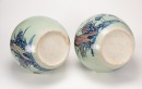 Republic - A Pair Of Light Green Ground Iron Red UnderGlaze Blue ‘Pine, Crane, Lingzhi, Sunrise’ Tianqiu Ping Vases - 5