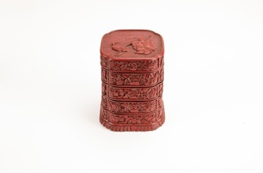Qing - A Cinnabar Lacquer Carved ‘Buddha And Crane’ Four Layer Cover Box