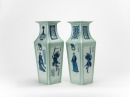 Late Qing - A Pair Of Light Green Ground Blue And White ‘Figures’ Vase - 2