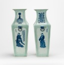 Late Qing - A Pair Of Light Green Ground Blue And White ‘Figures’ Vase - 3