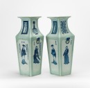 Late Qing - A Pair Of Light Green Ground Blue And White ‘Figures’ Vase - 4
