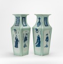 Late Qing - A Pair Of Light Green Ground Blue And White ‘Figures’ Vase - 6