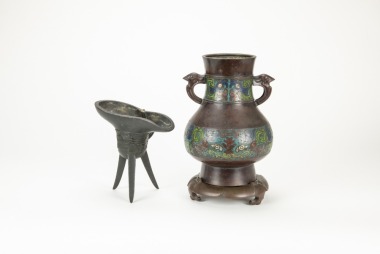 Qing-A Bronze Jue Cup And Bronze Vase