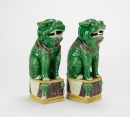 Guangxu-A Pair Of Verte Sancai Green Ground Lions Statues - 2