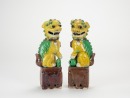 Guangxu-A Pair Of Verte Sancai Yalloow Ground Lions Statues