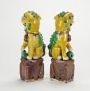 Guangxu-A Pair Of Verte Sancai Yalloow Ground Lions Statues - 3