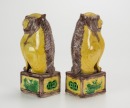 Guangxu - A Pair Of Verte Sancai Yallow Beast Statues - 3