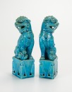 Guangxu - A Pair Of Teal Blue Lions Statues - 2