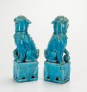 Guangxu - A Pair Of Teal Blue Lions Statues - 3