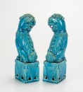 Guangxu - A Pair Of Teal Blue Lions Statues - 4