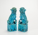 Guangxu - A Pair Of Teal Blue Lions Statues - 5