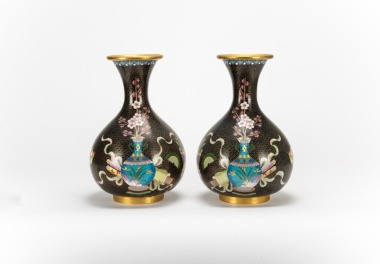 Republic-A Pair Of Cloisonne Enamel Yu Kun Chun Vases