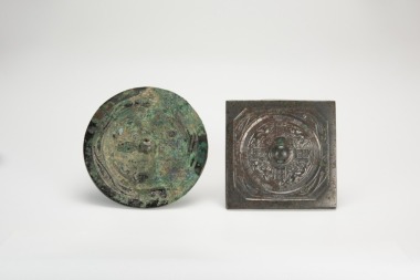 Six Dynasty-A Square Shape Bronze Mirror With Four Side Beast and Inscriptions