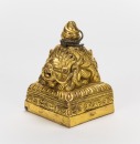 Tibetan-A Gilt-Bronze Double Dargon Seal - 4