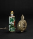 Republic -Two Snuff Bottle, A Silver Insert White Jade Carved Beast Snuff Bottle, A Famille Glaze Snuff Bottle - 4