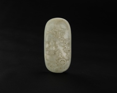 Qing- A White Jade Carved Buddaism Three Treasure Plgue