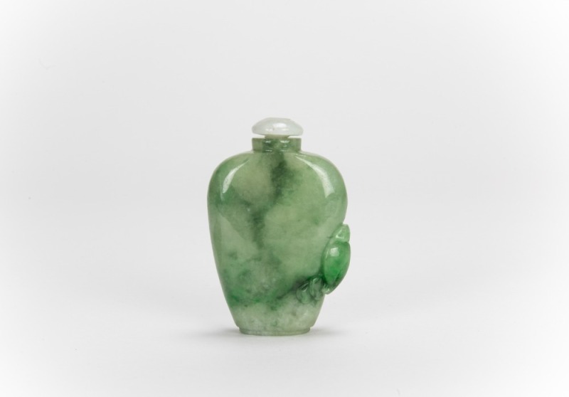 Republib - A Green Jadeite Carved’ Melon And Squirrel’ Snuff Bottle