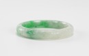 A Semi-Translucent Green Jadeite Carved ‘ Flowers’ Bangle - 5