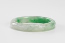 A Semi-Translucent Green Jadeite Carved ‘ Flowers’ Bangle - 7