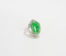 18K White Gold And Diamonds Mounted Green Jadeite Ring