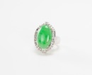 18K White Gold And Diamonds Mounted Green Jadeite Ring - 2