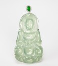 A Semi-Translucent Jadeite Carved Guanyin Pendant - 3