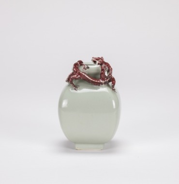 Qing-A Celadon-Glazed With Iron-Red Chilung Vase.