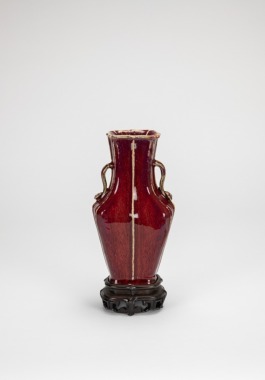 Qing-A Iron-Red Double Handle Vase(Stand)